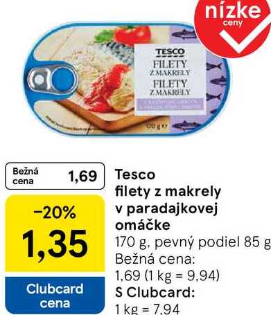 Tesco filety z makrely v paradajkovej omáčke, 170 g