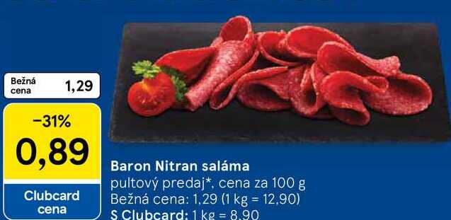 Baron Nitran saláma, cena za 100 g 