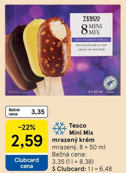 Tesco Mini Mix mrazený krém, 8x 50 ml 
