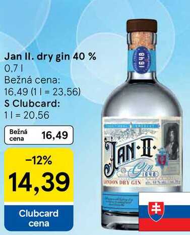 Jan II. dry gin 40 %, 0,7 l