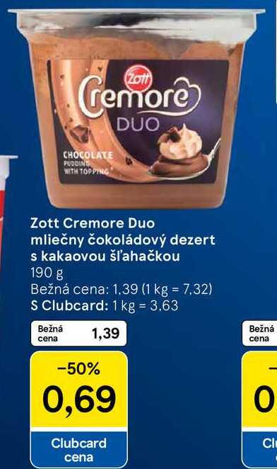 Zott Cremore Duo mliečny čokoládový dezert s kakaovou šľahačkou, 190 g 