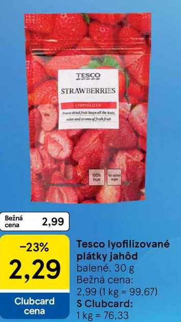 Tesco lyofilizované plátky jahôd, 30 g 