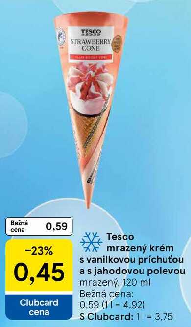 Tesco mrazený krém s vanilkovou príchuťou a s jahodovou polevou, 120 ml