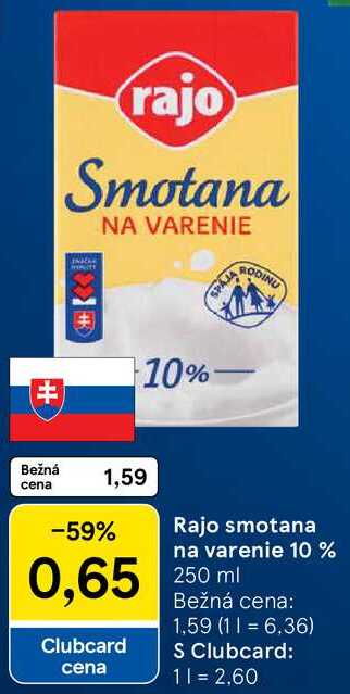 Rajo smotana na varenie 10 %, 250 ml 