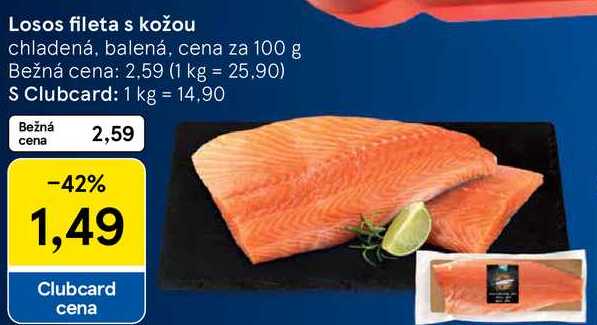 Losos fileta s kožou, cena za 100 g 
