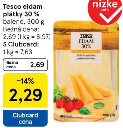 Tesco eidam plátky 30%, 300 g