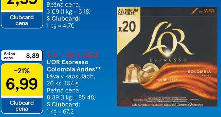L'OR Espresso Colombia Andes, 20 ks