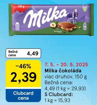 Milka čokoláda, 150 g