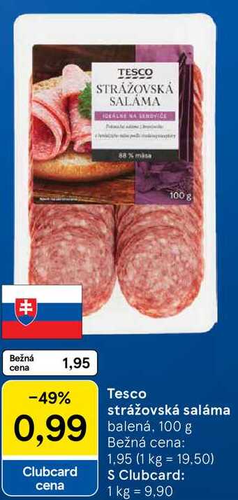 Tesco strážovská saláma, 100 g 