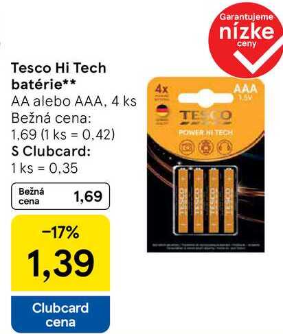 Tesco Hi Tech batérie, 4 ks