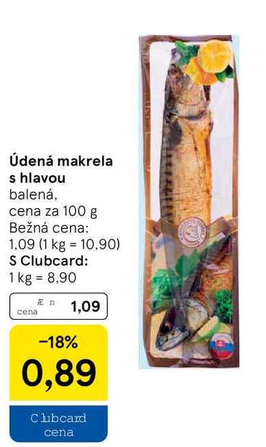 Údená makrela s hlavou, cena za 100 g