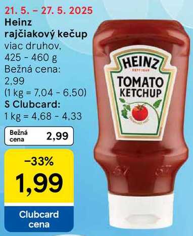 Heinz rajčiakový kečup, 425 - 460 g 