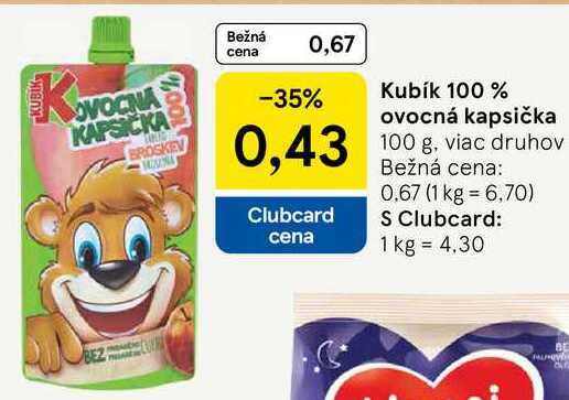 Kubík 100 % ovocná kapsička, 100 g
