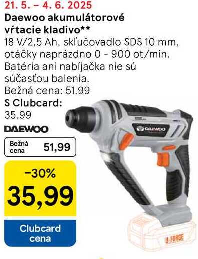 Daewoo akumulátorové vŕtacie kladivo