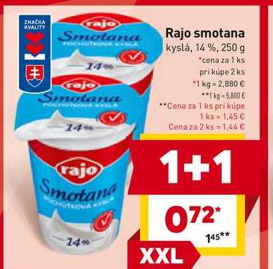 Rajo smotana kyslá, 14%, 250 g 