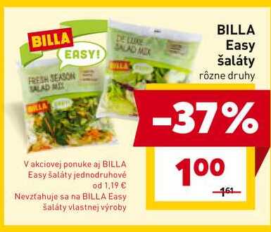 BILLA Easy šaláty rôzne druhy 