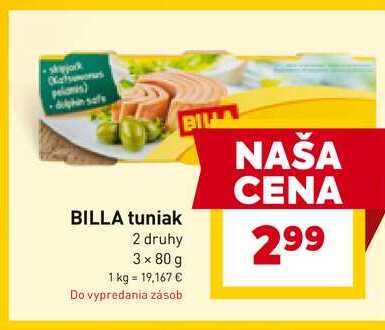BILLA tuniak 2 druhy 3 x 80g 240g