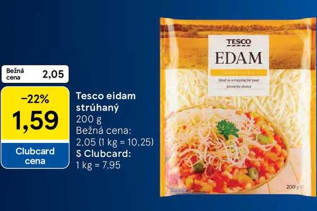 Tesco eidam strúhaný, 200 g 
