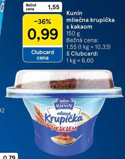 Kunín mliečna krupička s kakaom, 150 g
