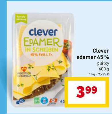 Clever edamer 45% plátky 400 g