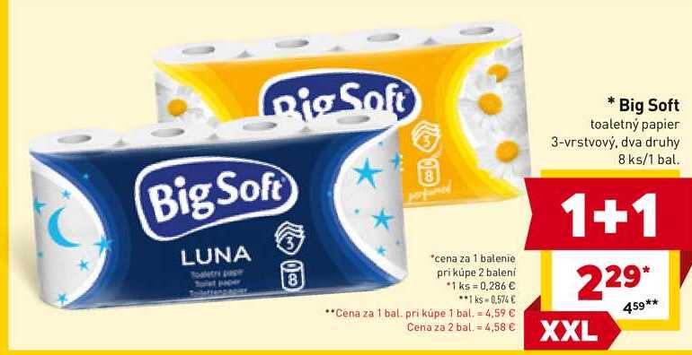 Big Soft toaletný papier 3-vrstvový, dva druhy 8 ks