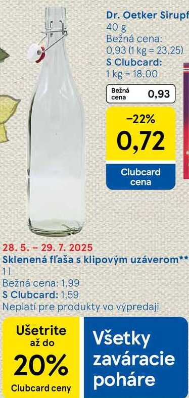 Sklenená fľaša s klipovým uzáverom