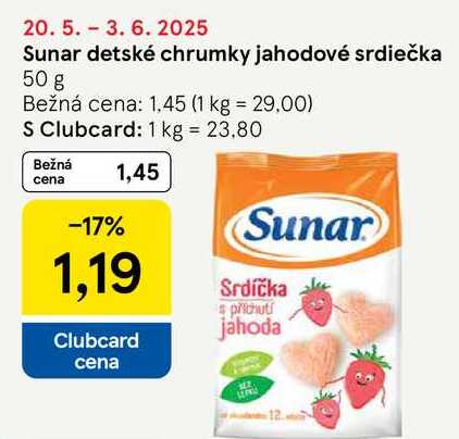 Sunar detské chrumky jahodové srdiečka, 50 g