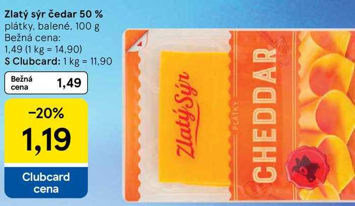Zlatý sýr čedar 50 %, 100 g