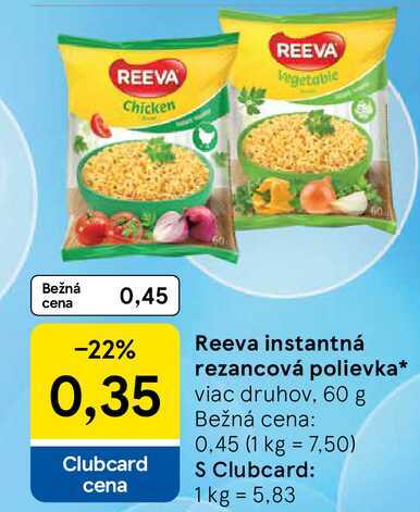 Reeva instantná rezancová polievka, 60 g