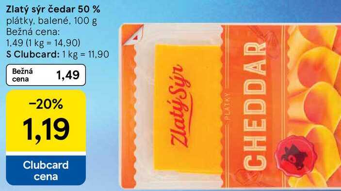 Zlatý sýr čedar 50%, 100 g