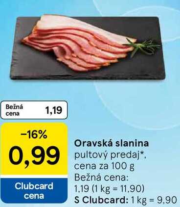 Oravská slanina, cena za 100 g