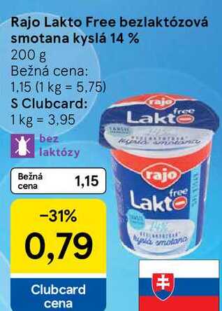 Rajo Lakto Free smotana kyslá 14 %, 200 g 