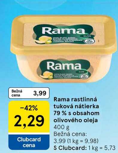 Rama rastlinná tuková nátierka 79 % s obsahom olivového oleja, 400 g 