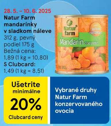 Natur Farm mandarínky v sladkom náleve, 312 g