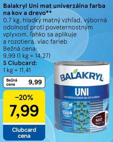 Balakryl Uni mat univerzálna farba na kov a drevo, 0,7 kg