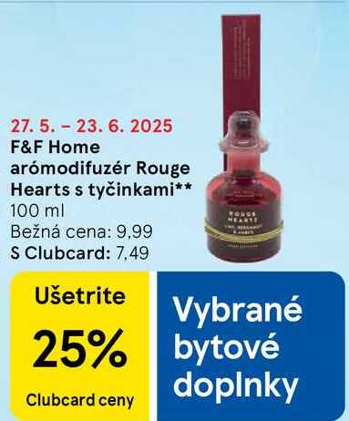 F&F Home arómodifuzér Rouge Hearts s tyčinkami, 100 ml 
