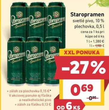 Staropramen svetlé pivo, 10% plechovka, 0,5l