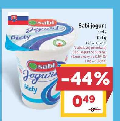 Sabi jogurt biely 150 g v akcii