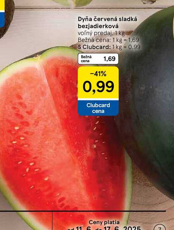 Dyňa červená sladká bezjadierková voľný predaj, 1 kg