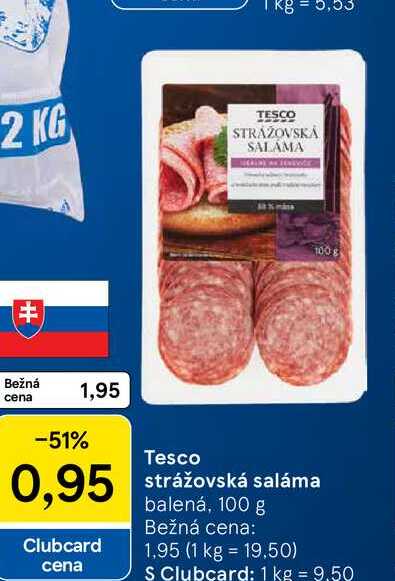 Tesco strážovská saláma balená, 100 g 