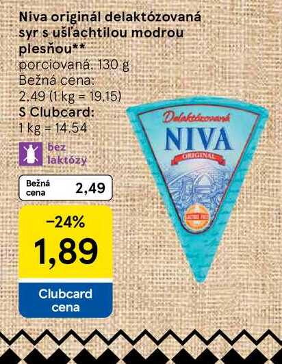 Niva originál delaktózovaná syr s ušľachtilou modrou plesňou porciovaná 130 g