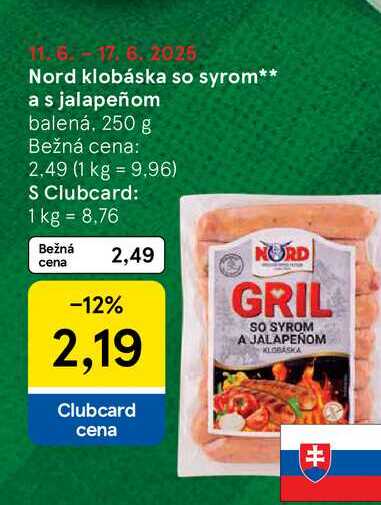 Nord klobáska so syrom a s jalapeñom balená, 250 g