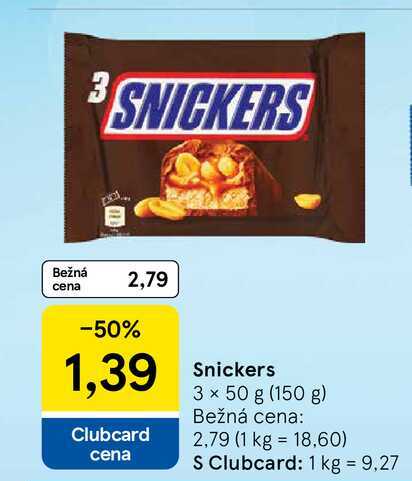 Snickers Čokoládová tyčinka 3x50 g