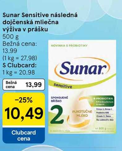 Sunar Sensitive následná dojčenská mliečna výživa v prášku 500 g 