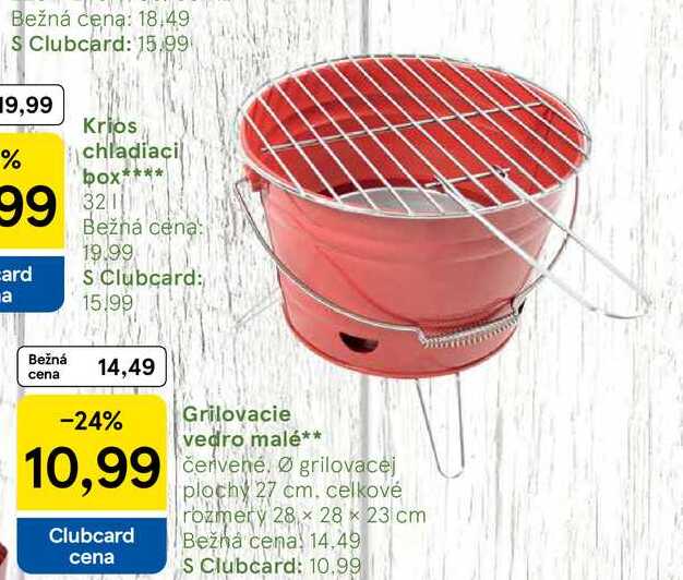 Grilovacie vedro malé červené Ø grilovacej plochy 27 cm, celkové rozmery 28 x 28 x 23 cm 