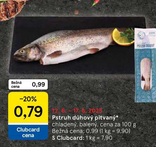 Pstruh dúhový pitvaný chladený, balený, cena za 100 g  