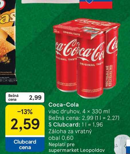 Coca-Cola 4 x 330 ml plechovky, vybrané druhy 