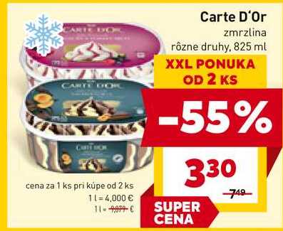 Carte D'Or zmrzlina rôzne druhy, 825 ml 