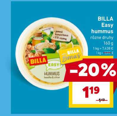 BILLA Easy hummus rôzne druhy 160 g 