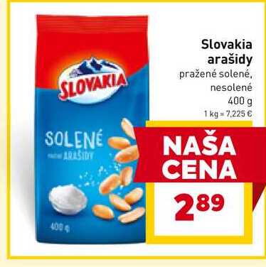 Slovakia arašidy pražené solené, nesolené 400 g 